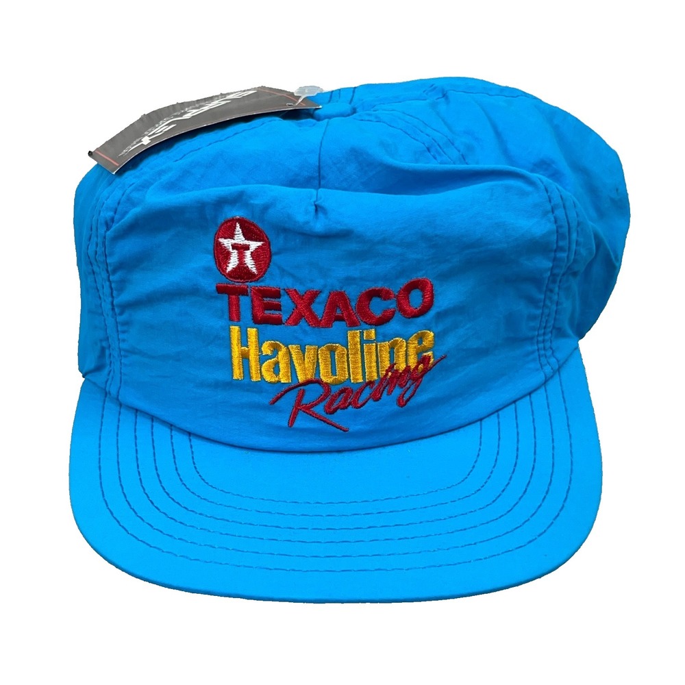 Vintage Texaco Havoline Racing Hat Cap SnapBack Blue Nylon 90s USA Trucker NOS